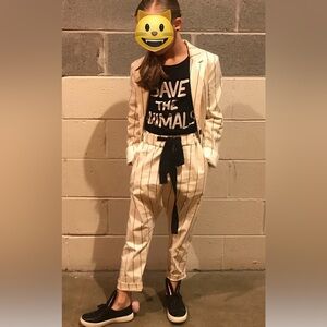 Unlabel Pinstripe Girls Suit Blazer + Pants